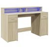 vidaXL Desk with LED Lights Sonoma Oak 140x55x91 cm Engineered Wood