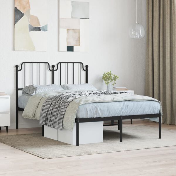 vidaXL Metal Bed Frame without Mattress with Headboard Black 120x200cm