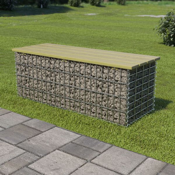 vidaXL Gabion Bench 120 cm Galvanised Steel and Pinewood