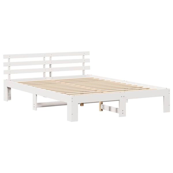 vidaXL Bed Frame with Headboard White 160 x 200 cm Solid Pine Wood