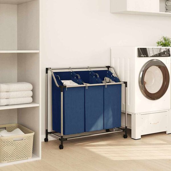 vidaXL Laundry Sorter with 3 Bags Blue Steel
