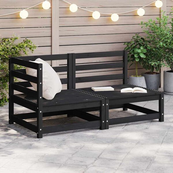 vidaXL 2 Piece Garden Lounge Set Black Solid Pinewood