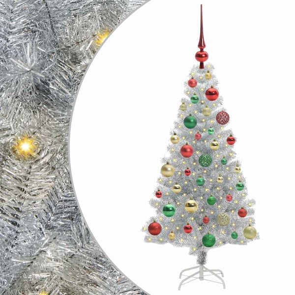 vidaXL Christmas Tree with 150 LEDs with Stand Silver 120 cm PET