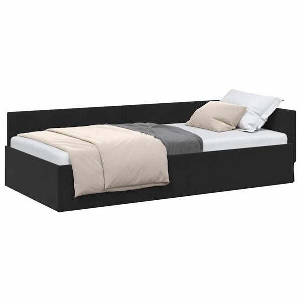 vidaXL Corner Bed Frame with Headboard Black 80 cm x 200 cm Velvet