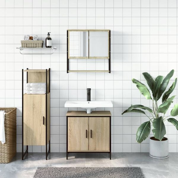 vidaXL 3 Piece Bathroom Furniture Set Sonoma Oak Engineered Wood