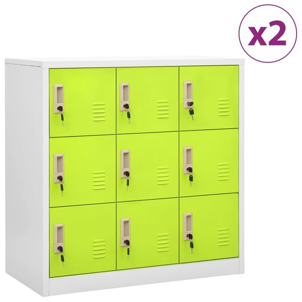 vidaXL Locker Cabinets 2 pcs Light Grey and Green 90x45x92.5 cm Steel