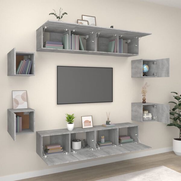 vidaXL 8 Piece TV Cabinet Set Grey Sonoma Engineered Wood