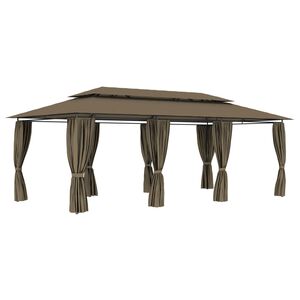 vidaXL Gazebo with Curtains 600x298x270 cm Taupe 180 g/m&sup2;