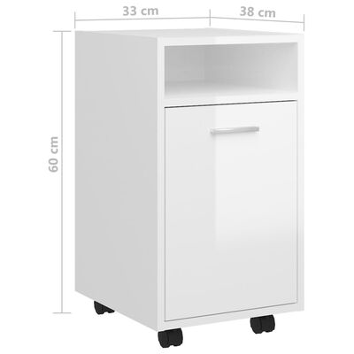 vidaXL Side Cabinet with Wheels High Gloss White 33x38x60 cm Engineered Wood