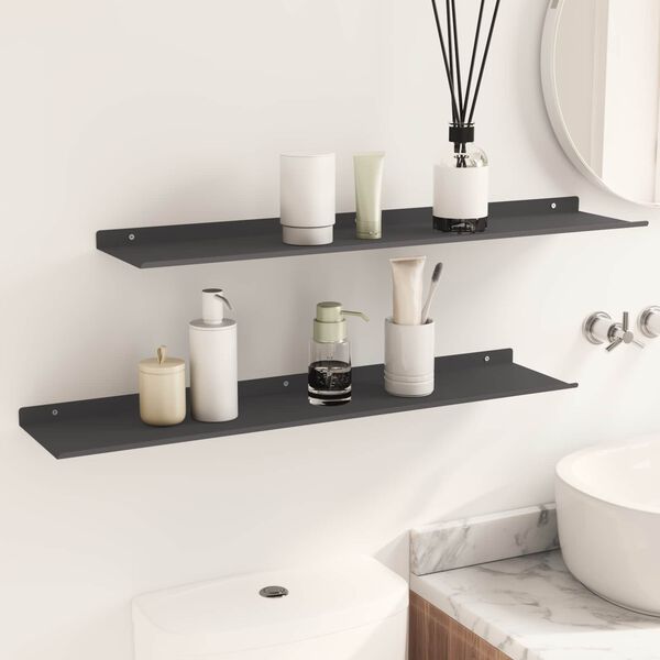 vidaXL Floating Shelf Wall-mounted 2 pcs Black 80 x 18 x 2.5 cm Steel