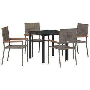 vidaXL Garden Dining Set with Cushion 5 pcs Grey Poly Rattan
