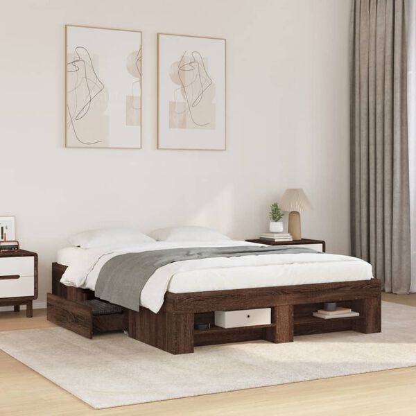 vidaXL Bed Frame without Mattress Brown Oak 140x190 cm Engineered Wood