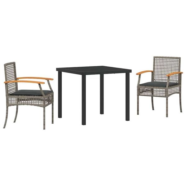vidaXL Garden Dining Set 3 pcs Grey Poly Rattan