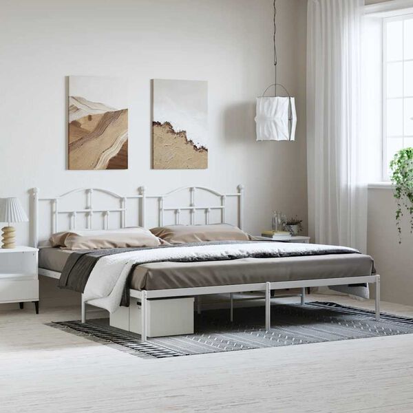 vidaXL Metal Bed Frame without Mattress with Headboard White 193x203cm