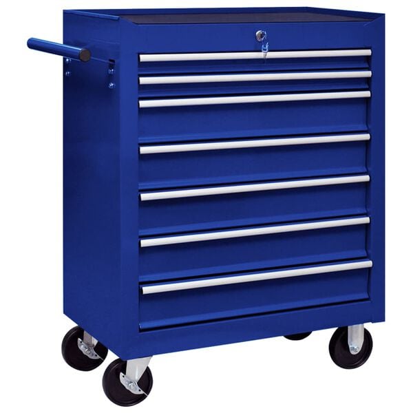 vidaXL Workshop Tool Trolley with 7 Drawers Blue