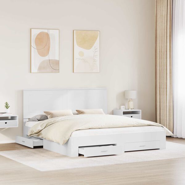 vidaXL Bed Frame with Headboard White 200 x 200 cm Engineered Wood