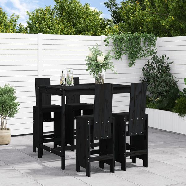 vidaXL 5 Piece Garden Bar Set Black Solid Wood Pine
