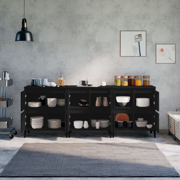 vidaXL Sideboards 3 pcs Black 60x35x70 cm Engineered Wood