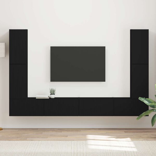 vidaXL TV Cabinet Set 8 pcs Black Engineered Wood