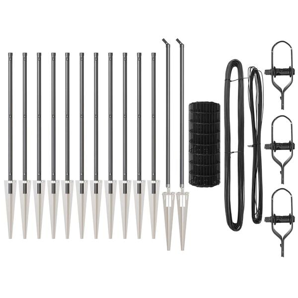 vidaXL Fence with Post Grey 0.8 x 25 m Steel and PVC