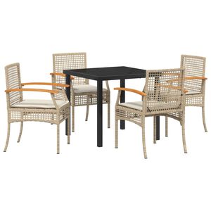 vidaXL Garden Dining Set with Cushion 5 pcs Beige and Black Rattan
