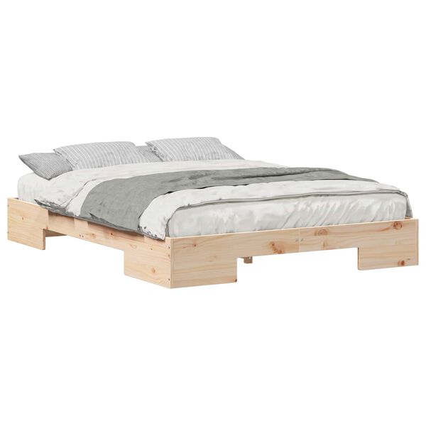 vidaXL Floor Bed Frame with Storage Brown 140 x 200 cm Solid pine wood