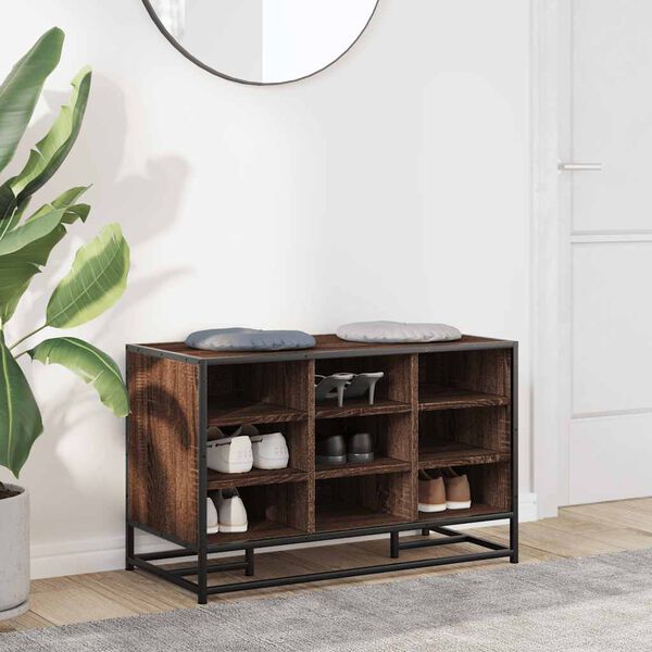 vidaXL Shoe Bench Brown Oak 84x40x53.5 cm Engineered Wood and Metal