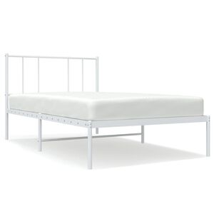 vidaXL Metal Bed Frame without Mattress with Headboard White 75x190cm