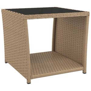 vidaXL Tea Table with Glass Top Beige Poly Rattan&Tempered Glass