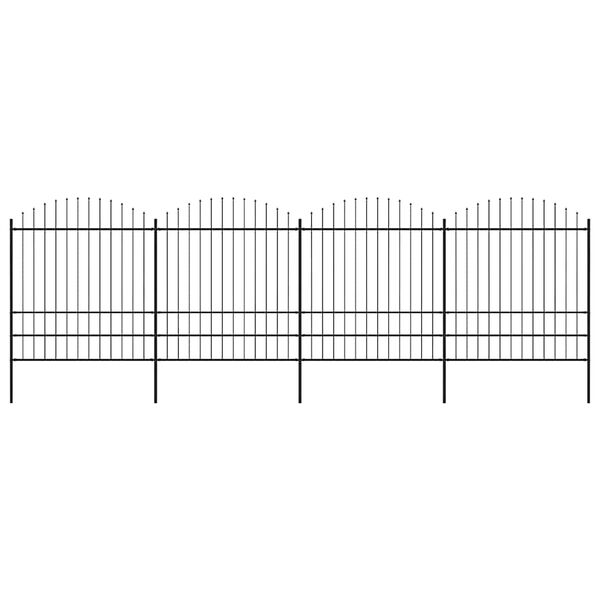 vidaXL Garden Fence with Spear Top Steel (1.75-2)x6.8 m Black