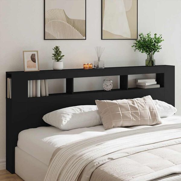vidaXL LED Headboard Black 220x18.5x103.5 cm Engineered Wood