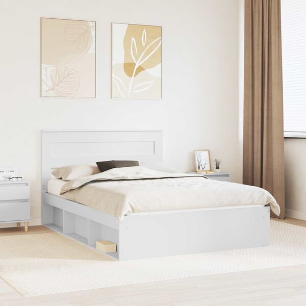 vidaXL Bed Frame with Headboard White 140 x 190 cm Solid Pine Wood
