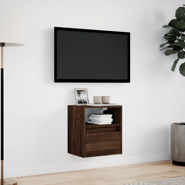 vidaXL TV Wall Cabinet with LED Lights Brown Oak 41x31x45 cm