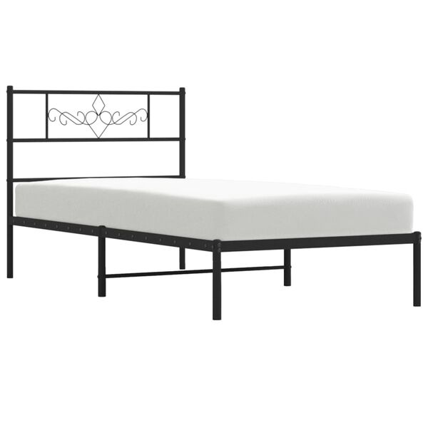 vidaXL Metal Bed Frame without Mattress with Headboard Black 75x190cm