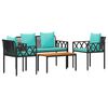 vidaXL Outdoor Furniture Set 4 pcs Black and Turquoise Poly Rattan