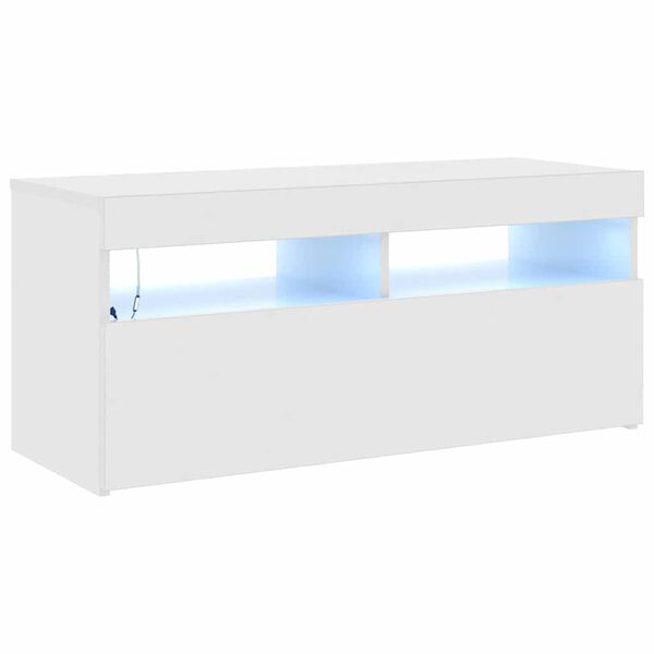 vidaXL TV Cabinet with LED Lights High Gloss White 90x35x40 cm