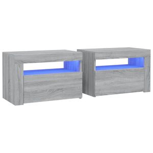 vidaXL Bedside Cabinets 2 pcs with LEDs Grey Sonoma 60x35x40 cm