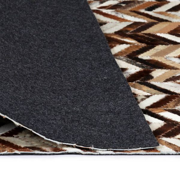 vidaXL Rug Genuine Leather Patchwork 120x170 cm Chevron Brown/White