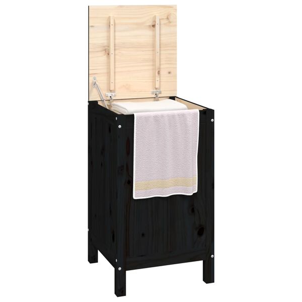 vidaXL Laundry Box Black 44x44x76 cm Solid Wood Pine