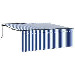 vidaXL Retractable Awning Manual Blue and White 400 x 300 cm