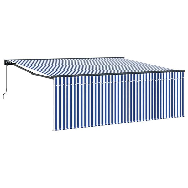vidaXL Retractable Awning Manual Blue and White 400 x 300 cm