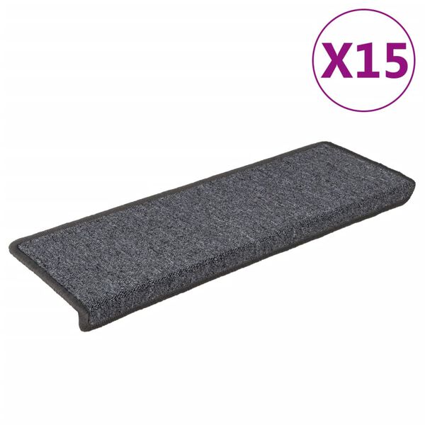 vidaXL Stair Mats 15 pcs 65x21x4 cm Dark Grey Rectangular Edge