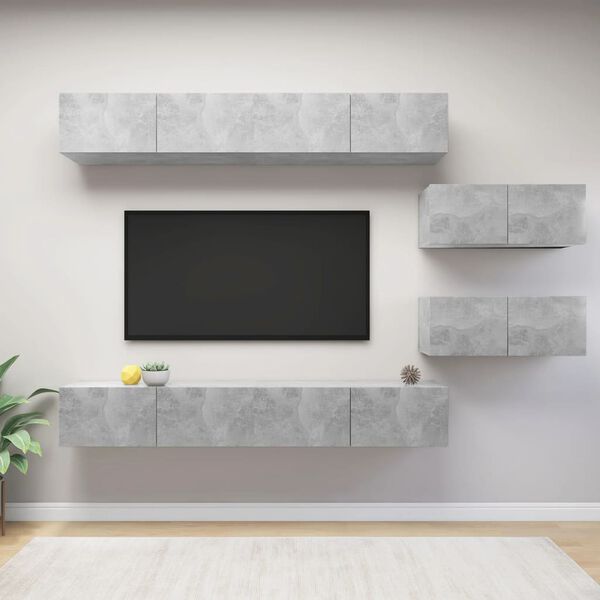 vidaXL 6 Piece TV Cabinet Set Concrete Grey Engineered Wood