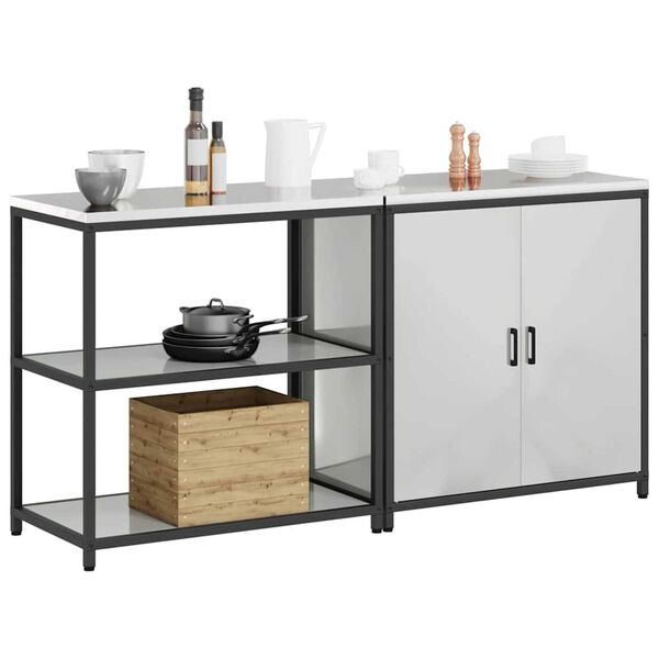 vidaXL Kitchen Storage Set with Shelf with Storage 2 pcs Silver Steel