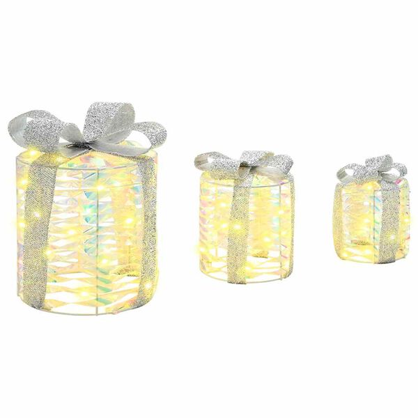 vidaXL Gift Box Decoration 3 pcs Warm white 20 x 20 x 20 cm PET