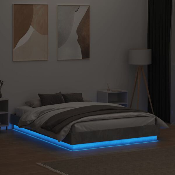 vidaXL Bed Frame with LED without Mattress Concrete Grey 135x190 cm Double