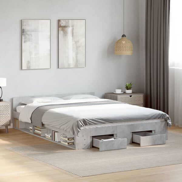 vidaXL Bed Frame with Drawers without Mattress Concrete Grey 150x200 cm King Size