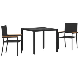 vidaXL Garden Dining Set 3 pcs Black Poly Rattan