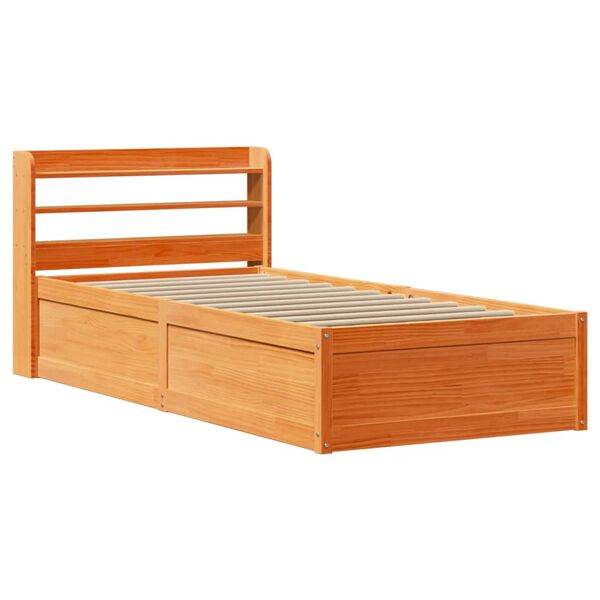 vidaXL Bed Frame with Headboard Wax Brown 90x200 cm Solid Wood Pine