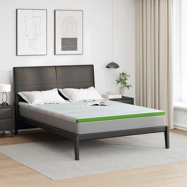 vidaXL Mattress Topper White and Green 140 x 190 x 6 cm Jaquard Fabric